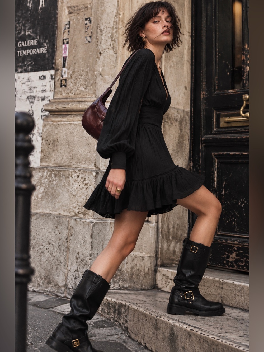 NWT Banana Republic Balza Mini Dress Black Tiered V Neck Long Sleeve Whimsigoth